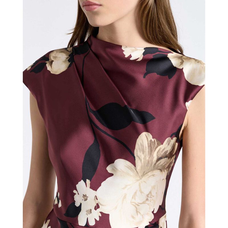 Cue Maroon Peony Draped Midi Dress image number 2